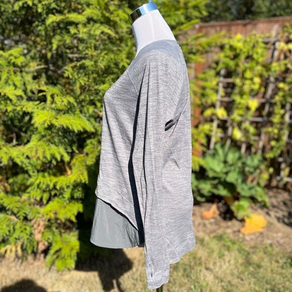 Lululemon Layered Long Sleeve Tee Size 8 Heathered Slate Almost Pear Blouse - Picture 6 of 13